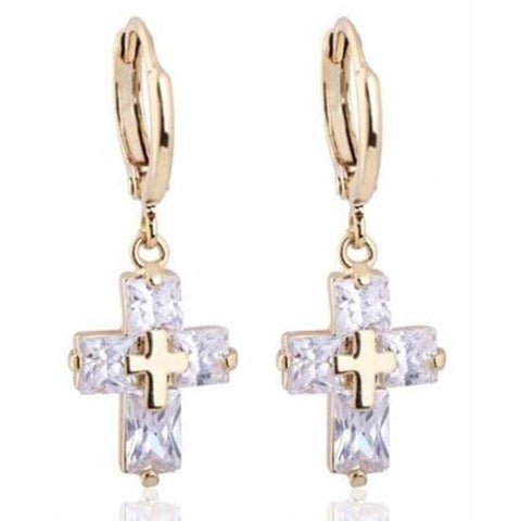 Pair Of Vintage Faux Crystal Cross Shape Earrings For Women White