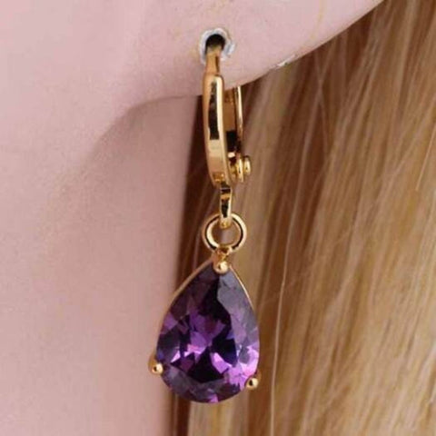 Pair Of Vintage Faux Crystal Water Drop Shape Earrings Purple