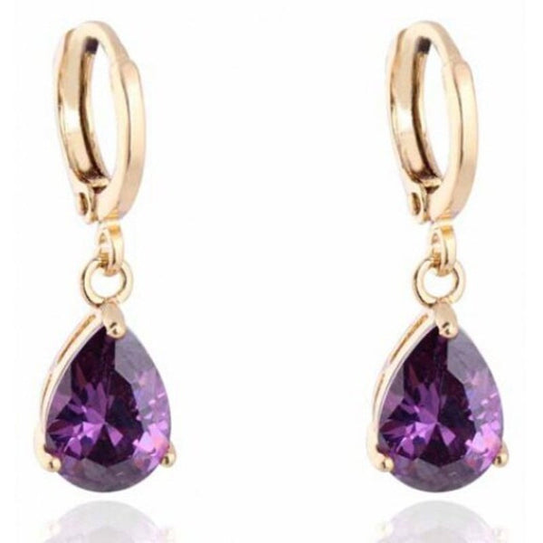 Pair Of Vintage Faux Crystal Water Drop Shape Earrings Purple