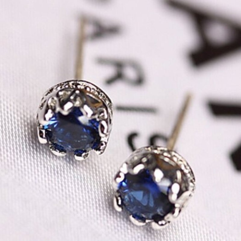 Veile Studios Pair Of Zircon Faux Sapphire Crown Blue Earrings