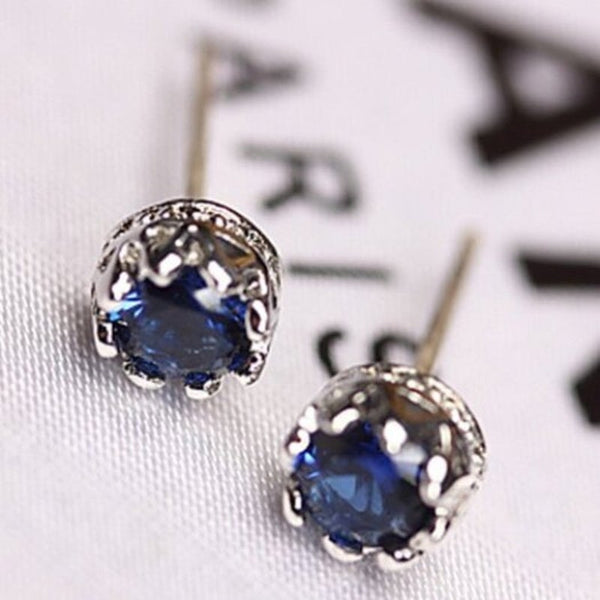Veile Studios Pair Of Zircon Faux Sapphire Crown Blue Earrings