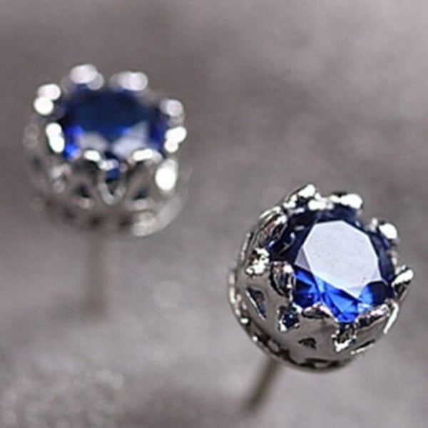 Veile Studios Pair Of Zircon Faux Sapphire Crown Blue Earrings