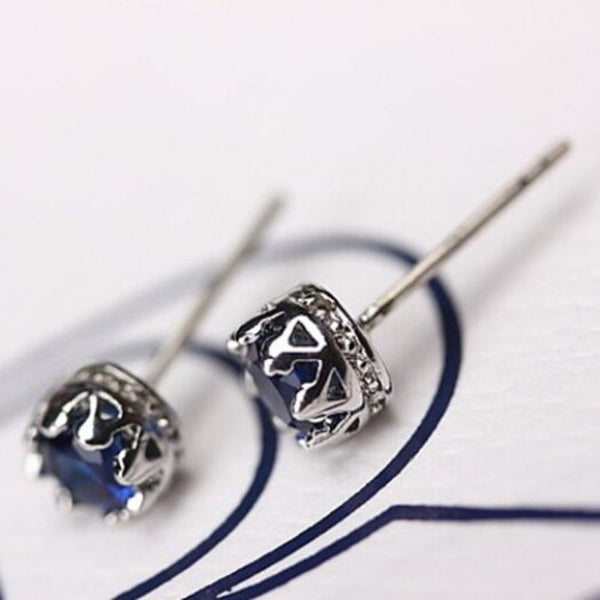 Veile Studios Pair Of Zircon Faux Sapphire Crown Blue Earrings