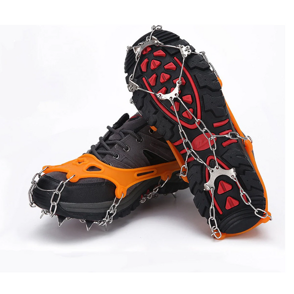 Pair Crampons For Mountain Boots Non Slip With 8 Steel Teeth Snow Chain Shoes Walking Fishing Climbing And Hiking Size 35 44 Tpe Orange Other Sports