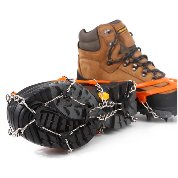 Pair Crampons For Mountain Boots Non Slip With 8 Steel Teeth Snow Chain Shoes Walking Fishing Climbing And Hiking Size 35 44 Tpe Orange Other Sports