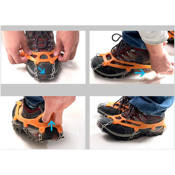 Pair Crampons For Mountain Boots Non Slip With 8 Steel Teeth Snow Chain Shoes Walking Fishing Climbing And Hiking Size 35 44 Tpe Orange Other Sports