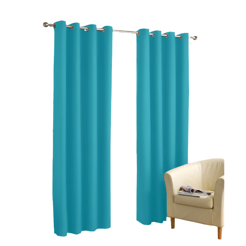 Pair Of Blockout Plain Eyelet Curtains Blue Curtains & Drapes