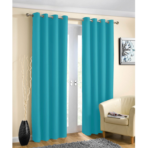 Pair Of Blockout Plain Eyelet Curtains Blue Curtains & Drapes