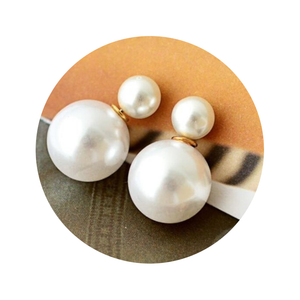 Pair Of Faux Pearl Decorated Double End Stud Earrings White