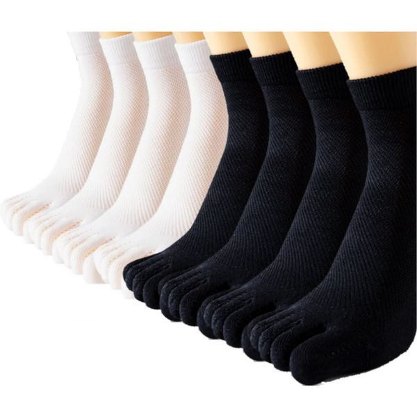 Pairs Toe Yoga Runner Black White Men's Size 41 44 Solid Color Socks