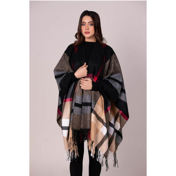 Elosung 1 Sets Of Palace Classical Black And Red Elegant Autumn Winter Shawl Artistic Split Design Knit Cloak With Oil Painting Style Scarves & Wraps