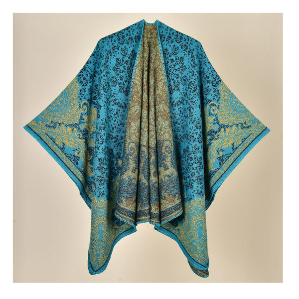 Palace Classical Lime Green Elegant Autumn Winter Shawl Artistic Split Design Knit Cloak With Oil Painting Style Scarves & Wraps