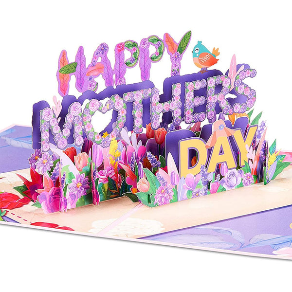 Paper Flower Happy Mothers Day Pop Up Card 3D Cut Out Word Greeting