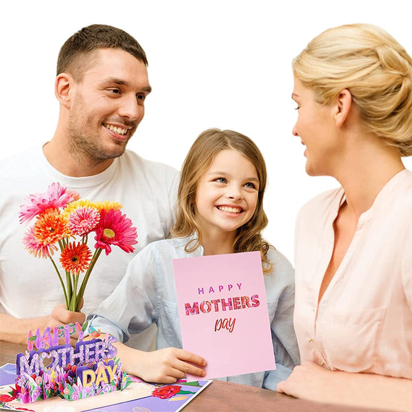 Paper Flower Happy Mothers Day Pop Up Card 3D Cut Out Word Greeting