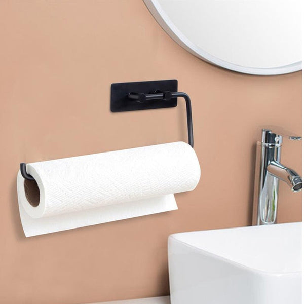 Paper Towel Holder Kitchen Wall Mount Roll Adhesive No Drilling Bathroom Tissue Dispenser