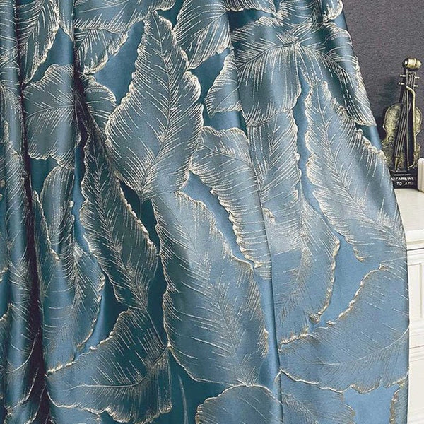 Curtains & Drapes Curtain Green 250 Centimetre X 3D Leaves Luxury Blackout