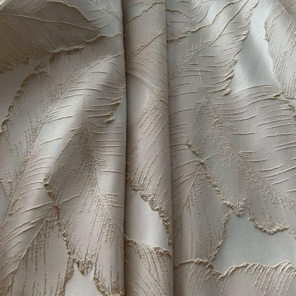 Curtain Beige 500 Centimetre X 250 3D Leaves Luxury Blackout Curtains & Drapes