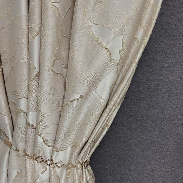 Curtain Beige 500 Centimetre X 250 3D Leaves Luxury Blackout Curtains & Drapes