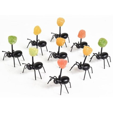 Party Ants Toothpick Fruit Fork Box 12Pcs Black