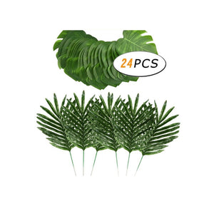 Party Decorations Artificial Tropical Palm Monstera Leaves And Hibiscus Flowers