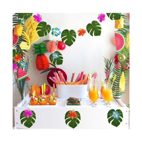 Party Decorations Artificial Tropical Palm Monstera Leaves And Hibiscus Flowers