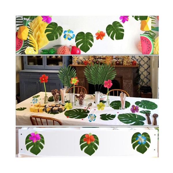 Party Decorations Artificial Palm Monstera Leaves Hibiscus Flowers Floral Décor
