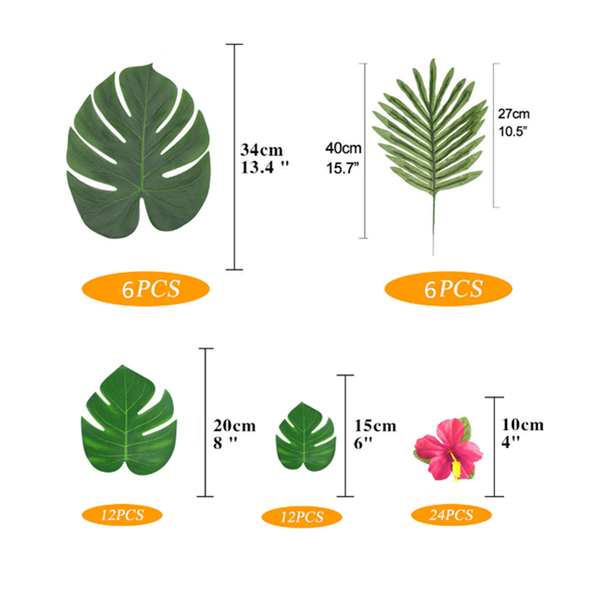 Party Decorations Artificial Palm Monstera Leaves Hibiscus Flowers Floral Décor