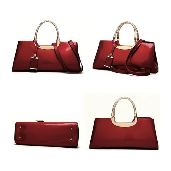 Patent Leather Shoulder Bag For Women Glue Closure Red Wine Women's Bags & Handbags
