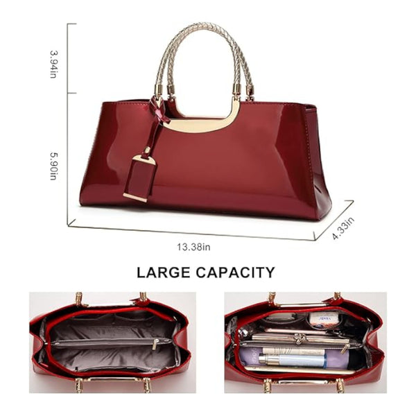 Patent Leather Shoulder Bag For Women Glue Closure Red Wine Women's Bags & Handbags