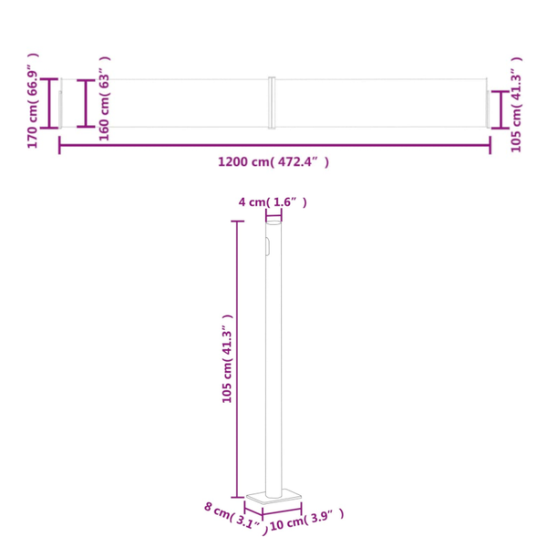 Patio Retractable Side Awning 170X1200 Cm Anthracite Awning & Canopy Parts