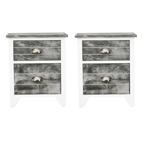 Paulownia Wood Grey White With Two Drawers Set Of Bedside Tables