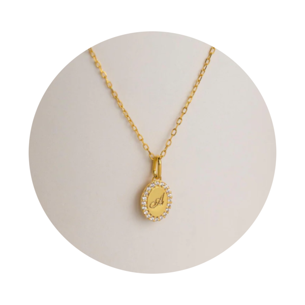 Custom Engraved Pave Oval Initial Necklace Vintage Diamond Pendant Jewelry Necklaces & Pendants