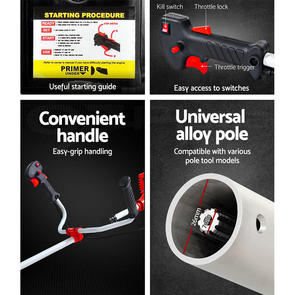 Giantz 62Cc Pole Chainsaw Petrol 7 In 1 Brush Cutter Whipper Snipper Multi Tools Chainsaws