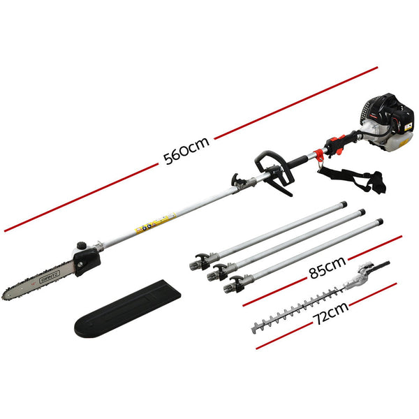 Giantz Petrol Pole Chainsaw Hedge Trimmer Pruner Saw Brush Cutter Red String Trimmers