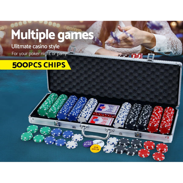 Poker Chip Set 500Pc Chips Texas Hold'em Casino Gambling Dice Cards Poker Chips