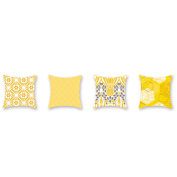 4Pcs Yellow Geometric Pattern Pillowcase Sofa Cushion 45X45cm Cushions & Decorative Pillows