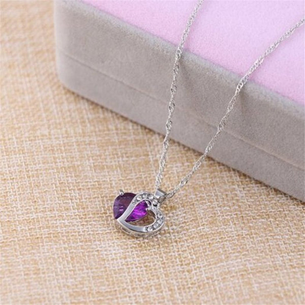 Veile Studios Peach Heart Drilling Pendant Water Chain Crystal Necklace Purple Necklaces & Pendants