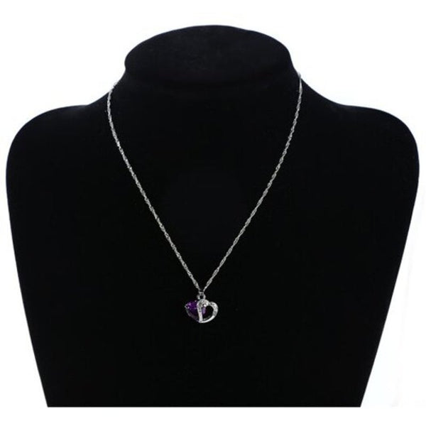 Veile Studios Peach Heart Drilling Pendant Water Chain Crystal Necklace Purple Necklaces & Pendants
