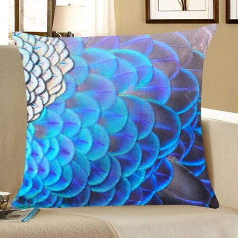 Peacock Feathers Printed Throw Pillow Case Blue W12 Inch L20