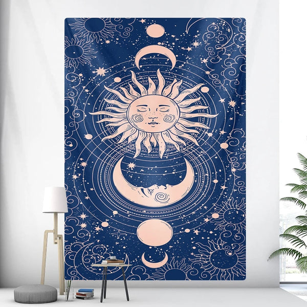 Tapestry Blue Galaxy 230X180 Cm Tarot Card Psychedelic Scene Art Decoration Tapestries
