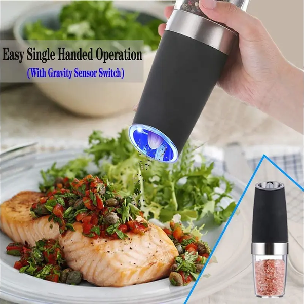 Pepper Grinder Gravity Electric Mill Battery Operated Automatic Salt With Blue Led Light