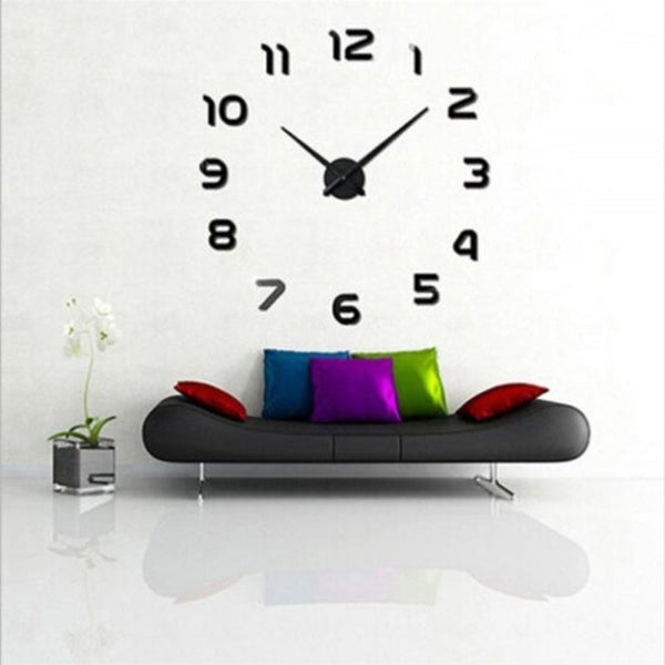 Personalized Big Wall Clock Acrylic Mirror Modern Home Decoration Black