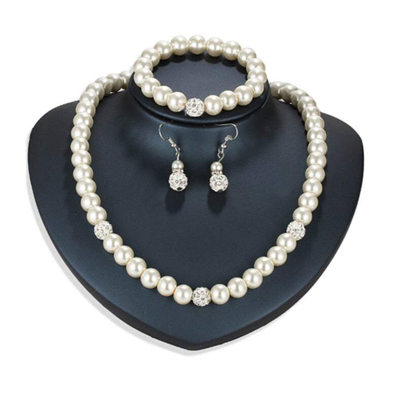 Veile Studios Necklaces Personalized Pearl Clavicle Silver Plated Faux Earring Bracelet Jewellery Set P000034 Jewellery Sets