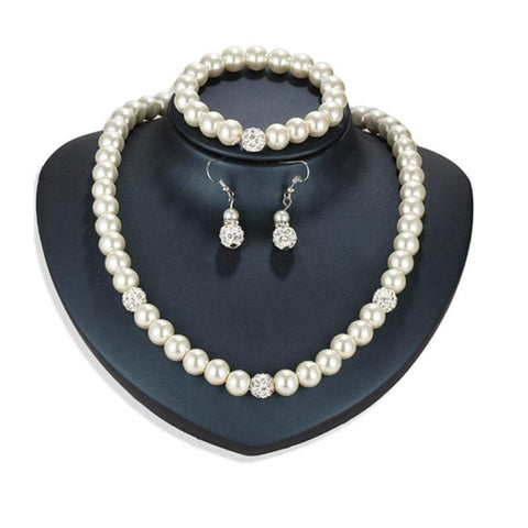 Necklaces Personalized Pearl Clavicle Silver Plated Faux Earring Bracelet Jewellery Set P000034