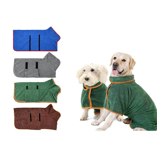 Pet Bathrobe Clothes Dog Drying Coat Soft Absorbent Towel Winter Risk Sick Wet Dog Grooming