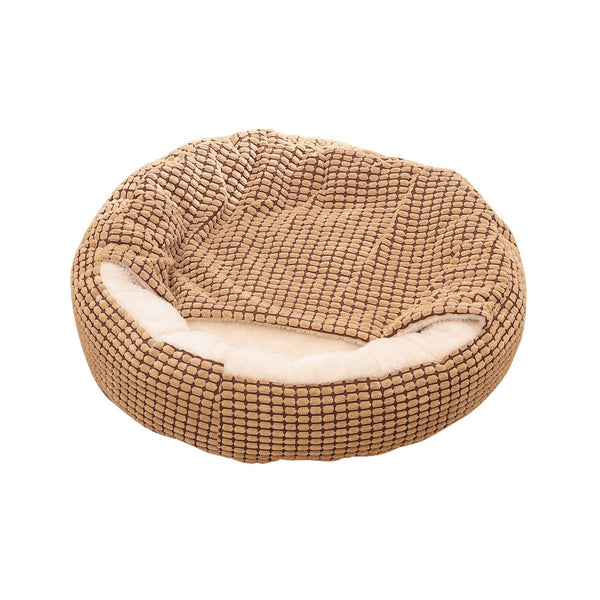 Pet Bed Attached Blanket Hooded Calming Cushioned Cave Small Breed Pet Beds