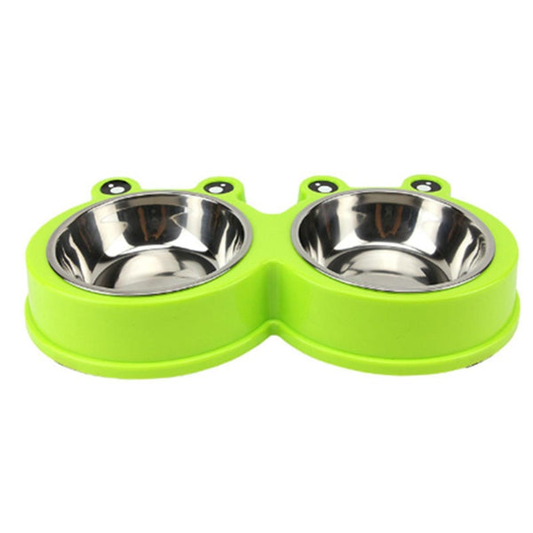 Frog Shape Double Pet Bowl Stainless Steel Non Slip For Small Medium Dog Cat Dishes Feeders & Fountains