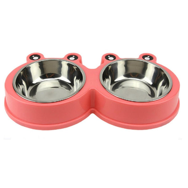 Frog Shape Double Pet Bowl Stainless Steel Non Slip For Small Medium Dog Cat Dishes Feeders & Fountains