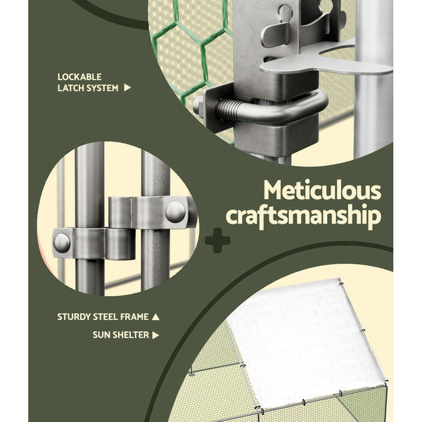 I.Pet Chicken Coop Cage 3X8x2m Galvanised Steel Small Animal Cages & Hutches