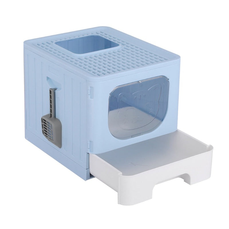 I.Pet Box Large Tray Kitty Toilet Enclosed Hooded Foldable Scoop Blue Cat Litter